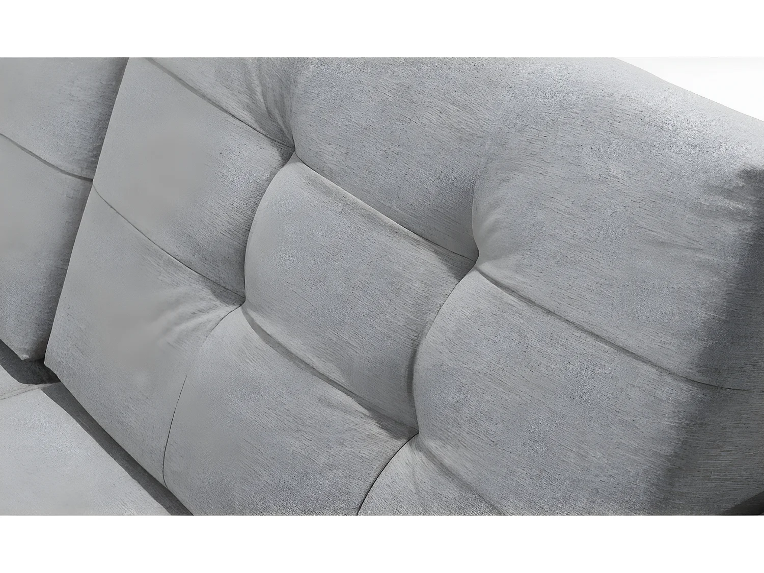 Canapé panoramique convertible - ASMA - en tissu de qualité 7 places, gris, méridienne à droite et angle à gauche (vu de face)