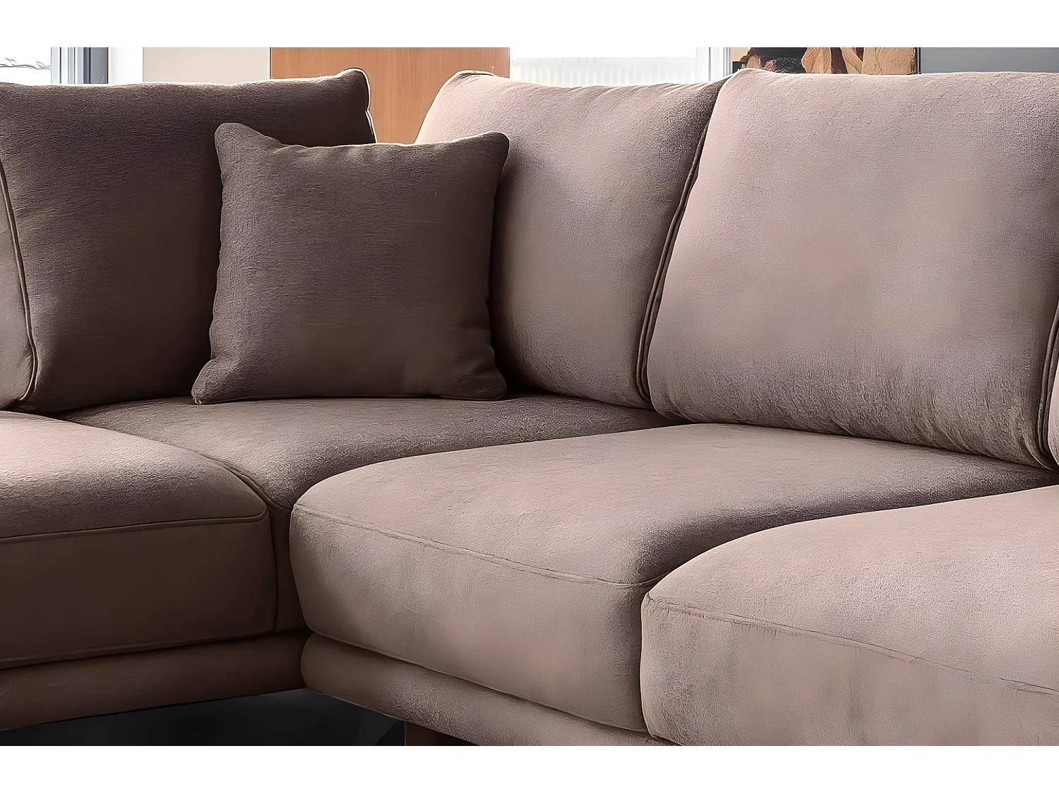 Canapé d'angle convertible - LARSON - en tissu Luxe - 5 places, marron, angle gauche (vu de face)