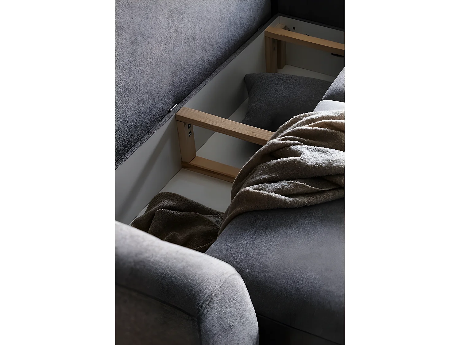 Canapé d'angle convertible - LARSON - en tissu Luxe - 5 places, marron, angle gauche (vu de face)