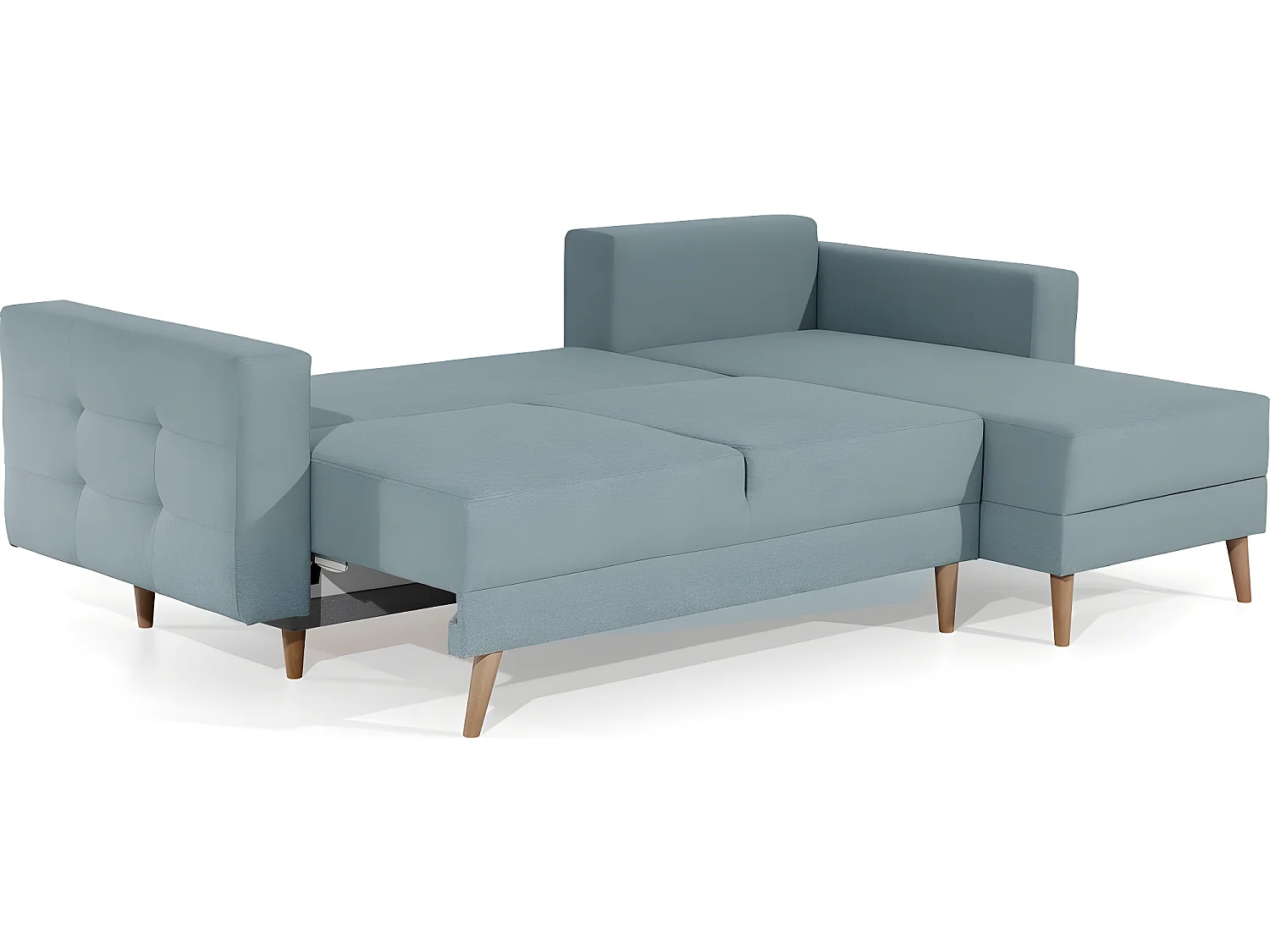 Canapé d'angle convertible ASSIA en tissu de qualité 5 places, bleu, angle droit (vu de face)