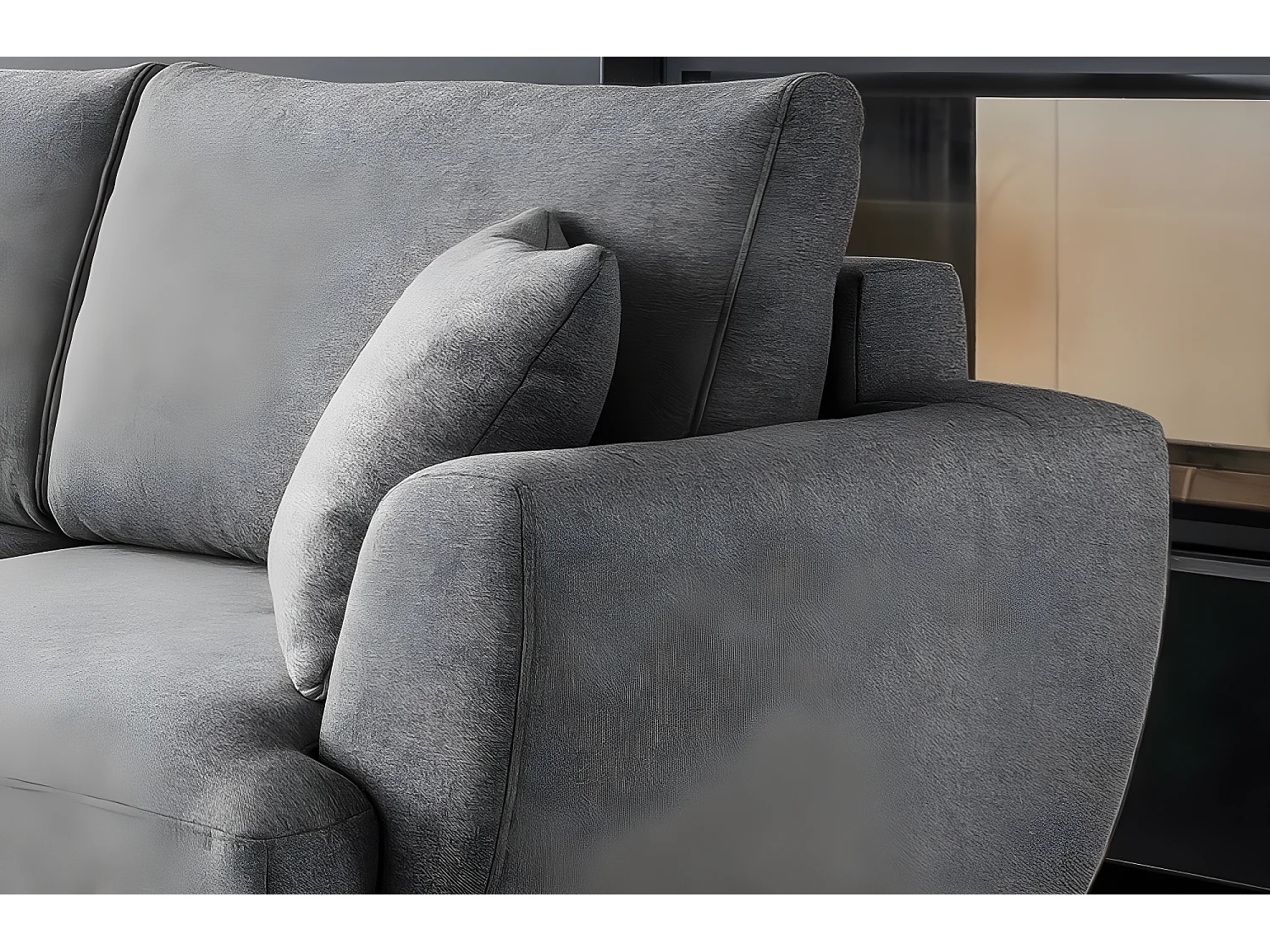 Canapé d'angle convertible - LARSON - en tissu Luxe - 5 places, gris foncé, angle gauche (vu de face)