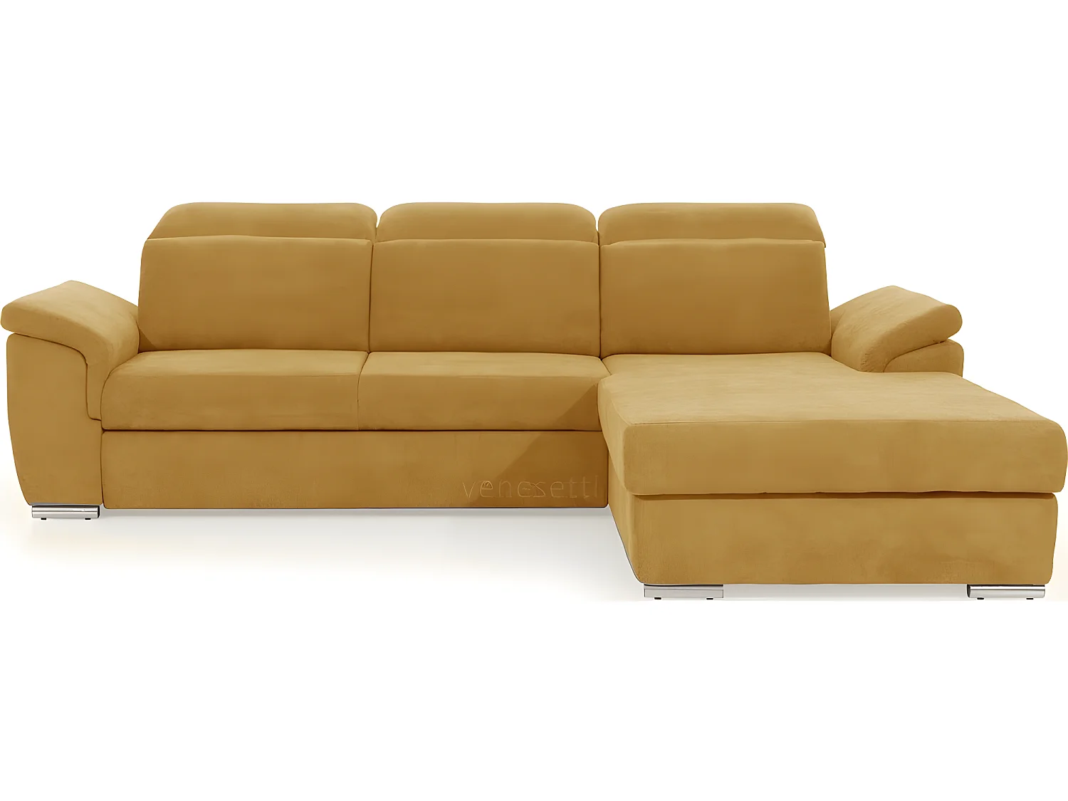 Canapé d'angle convertible en tissu Luxe, jaune moutarde, 5 places, angle droit (vu de face) , TRESOR