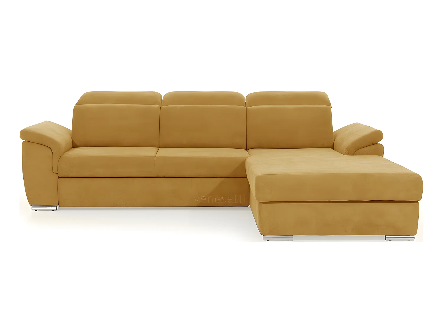Canapé d'angle convertible en tissu Luxe, jaune moutarde, 5 places, angle droit (vu de face) , TRESOR