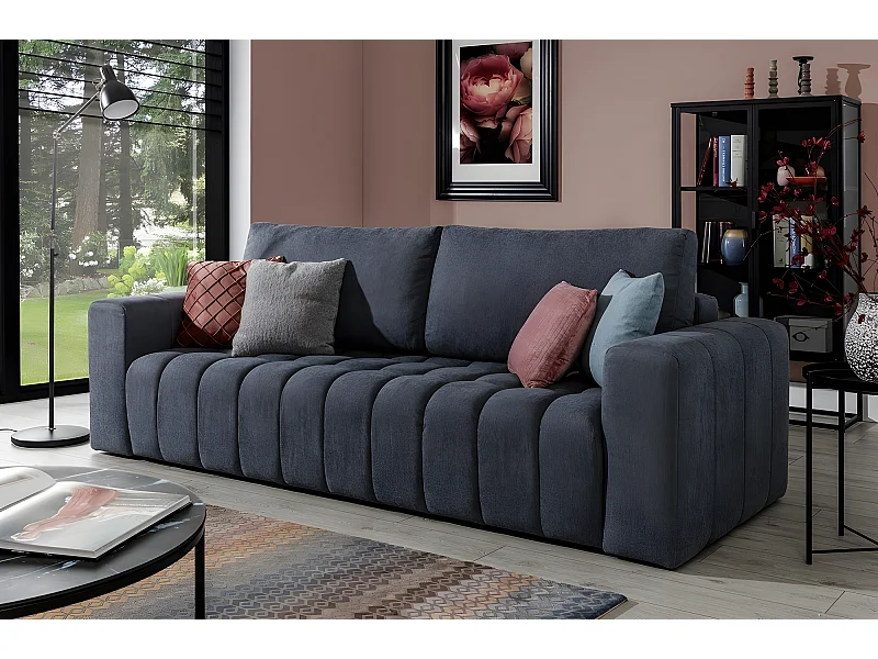 Canapé 3 places convertible et espace de rangement - Gris foncé - en tissu de qualité luxe, LAZIO