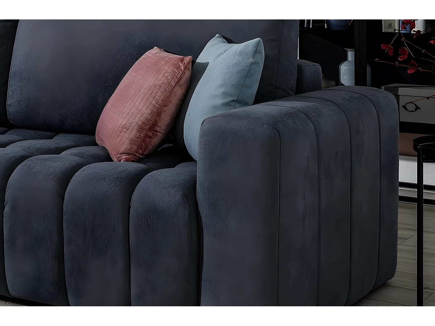 Canapé 3 places convertible et espace de rangement - Gris foncé - en tissu de qualité luxe, LAZIO