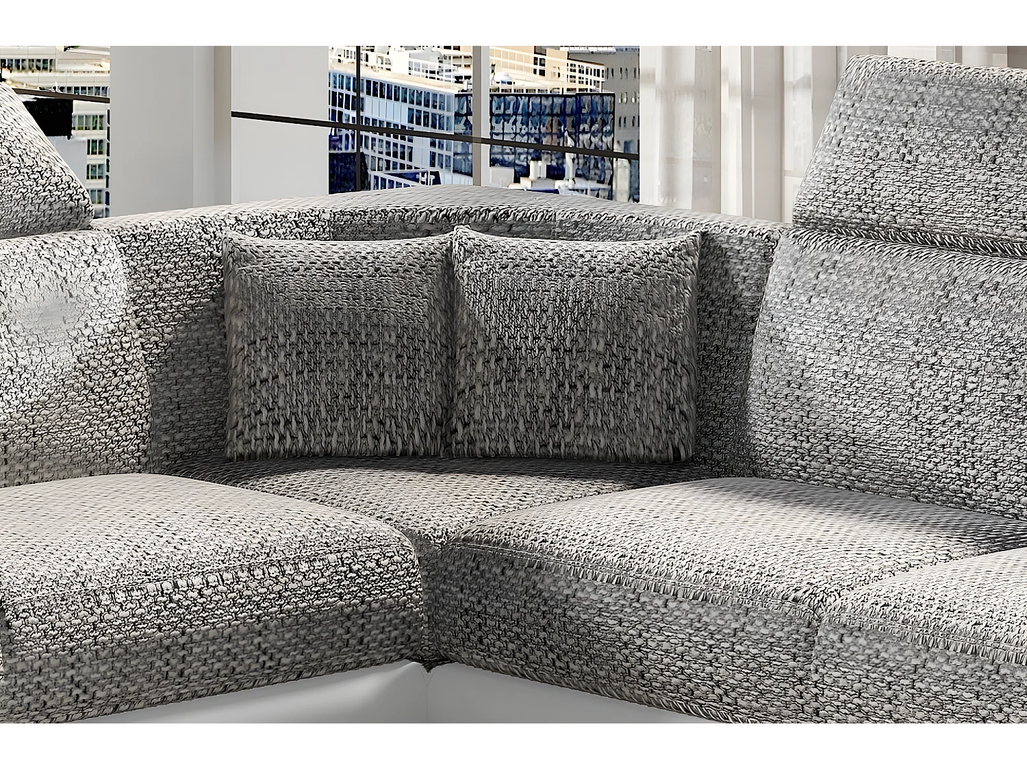 Canapé d'angle - convertible - FELIPE - en tissu beige et simili cuir blanc, 5/6 places