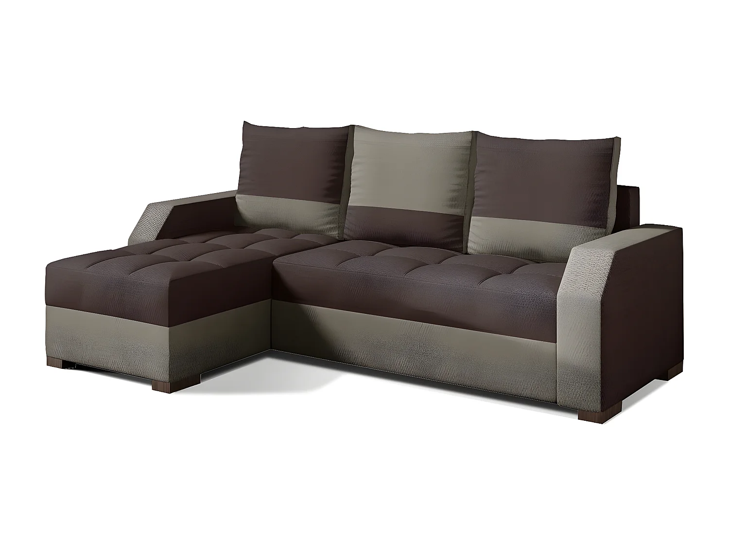 Canapé d'angle convertible - ARTE - en tissu de qualité - marron et beige, 3/4 places, angle gauche (vu de face)
