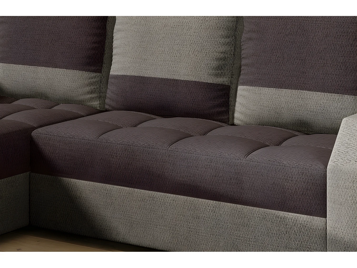 Canapé d'angle convertible - ARTE - en tissu de qualité - marron et beige, 3/4 places, angle gauche (vu de face)