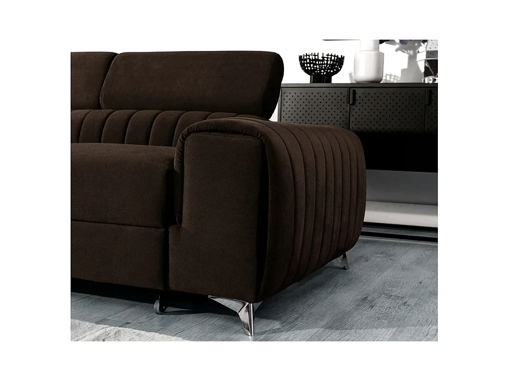 Canapé d'angle convertible - LARRY VELOURS - en tissu Luxe marron, 5 places, angle gauche (vu de face)