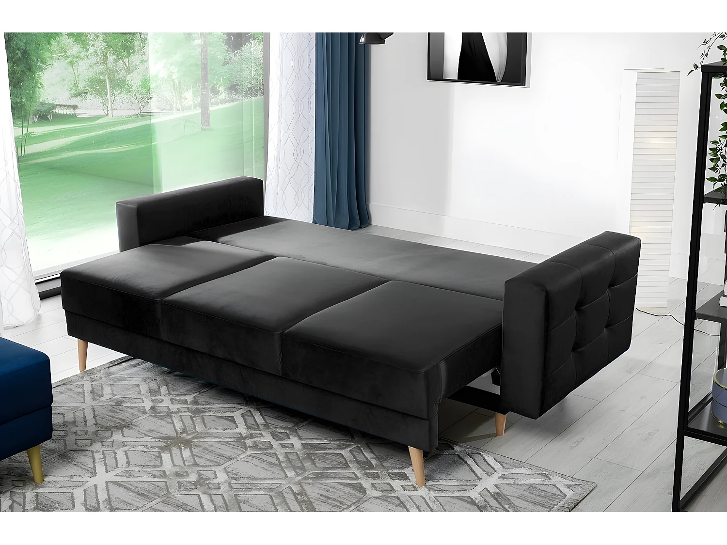 Canapé 3 places convertible - en velours de qualité, gris foncé, ASVENA VELOURS