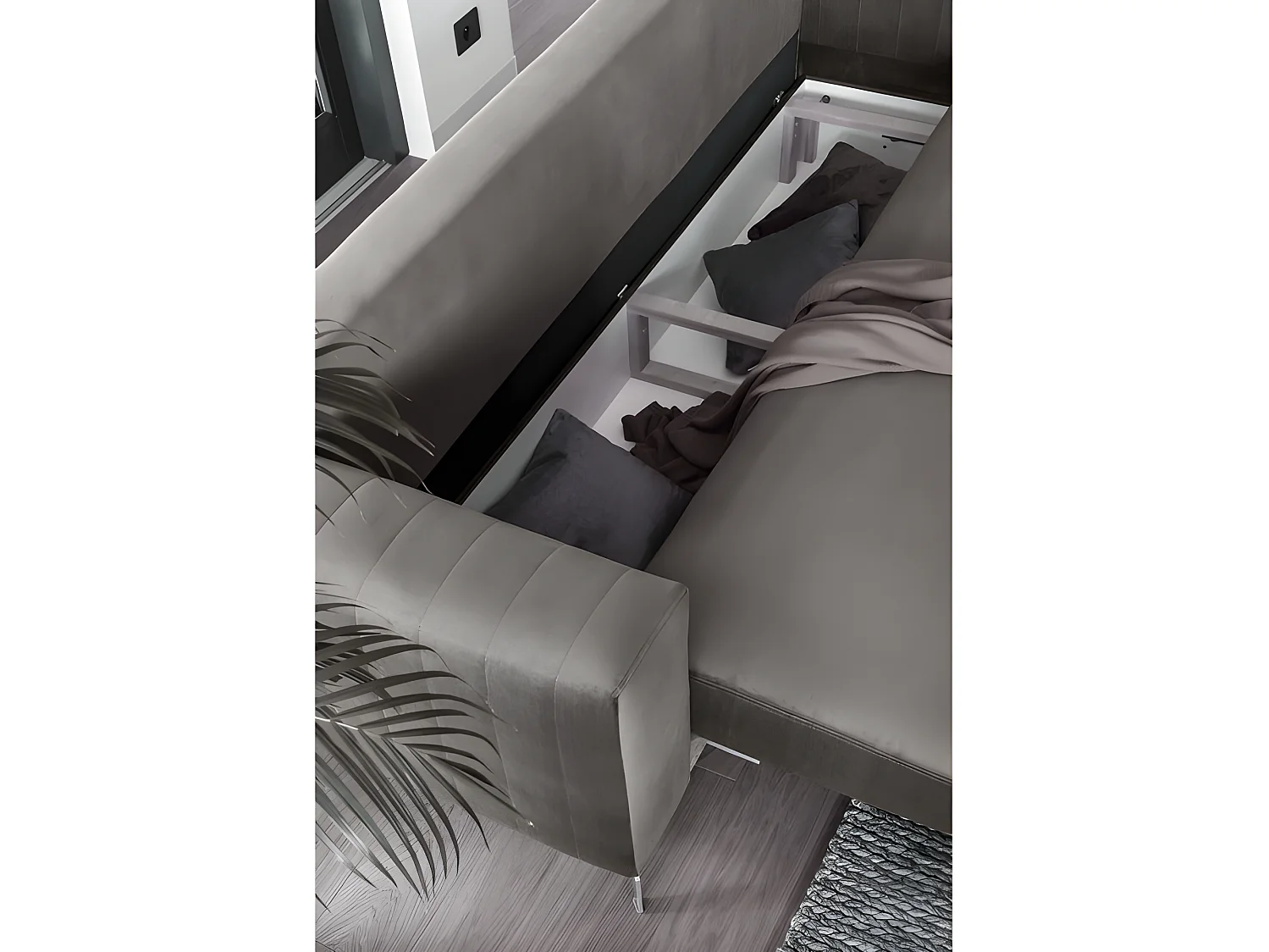 Canapé 3/4 places convertible et espace de rangement - gris - en tissu de qualité luxe, ELSA