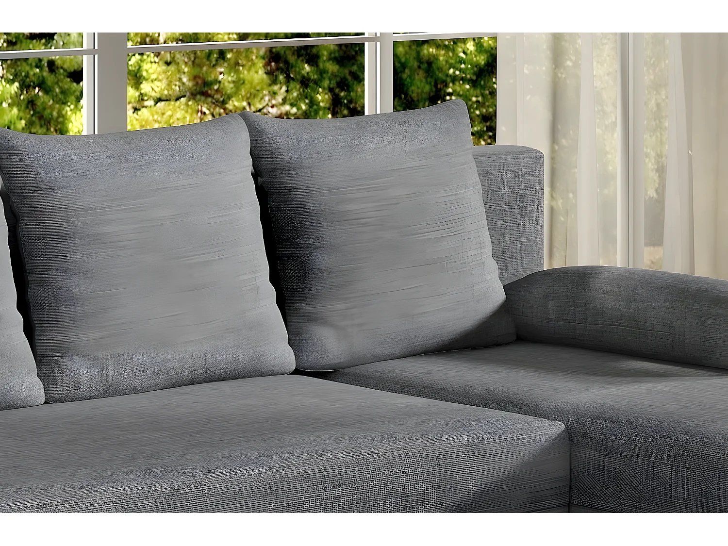 Canapé d'angle convertible - GILO - en tissu luxe 3/4 places, gris, angle droit (vu de face)