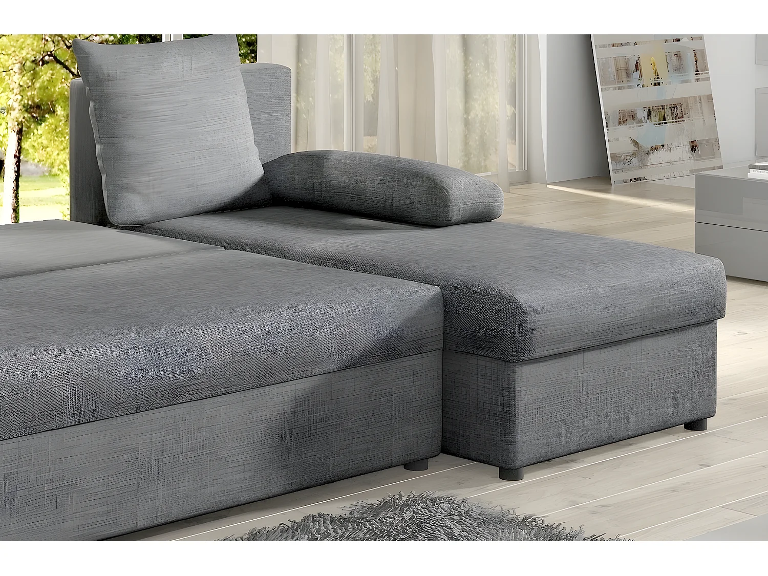 Canapé d'angle convertible - GILO - en tissu luxe 3/4 places, gris, angle droit (vu de face)