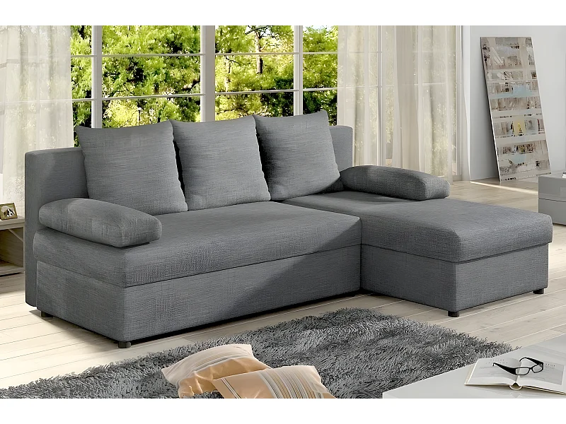 Canapé d'angle convertible - GILO - en tissu luxe 3/4 places, gris, angle droit (vu de face)