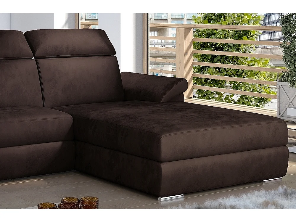 Canapé d'angle droit convertible 5 places en velours marron TRESOR