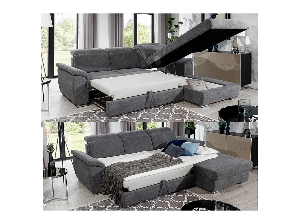 Canapé d'angle droit convertible 5 places en velours marron TRESOR