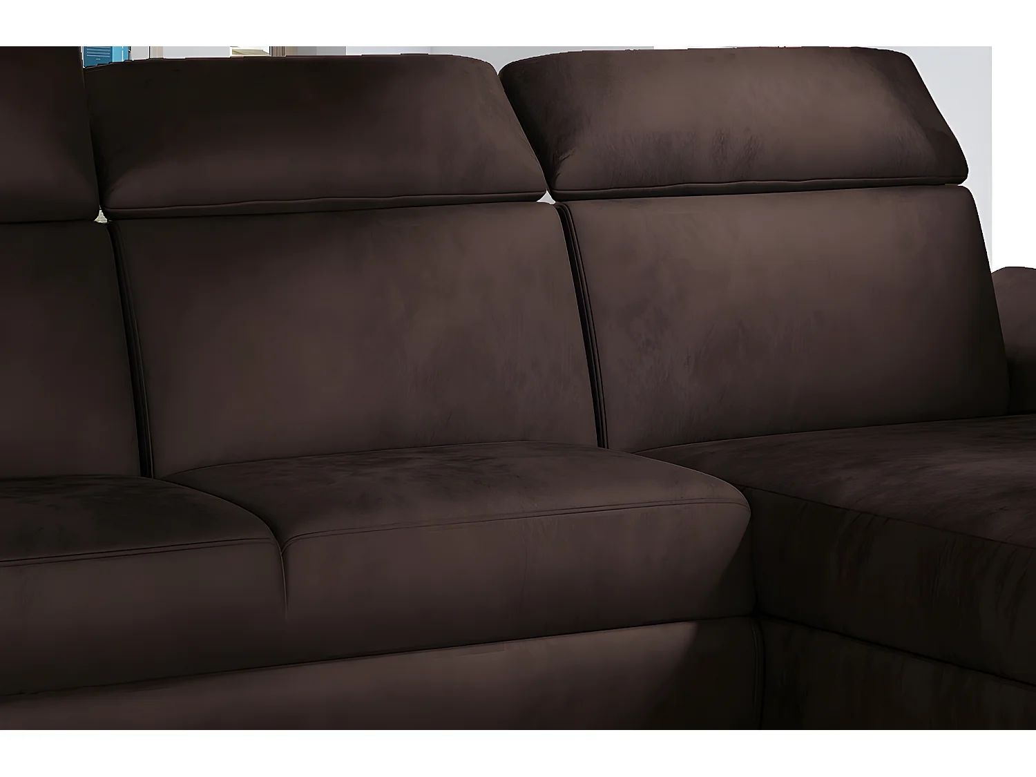 Canapé d'angle convertible en tissu velours Prestige, marron, 5 places, angle droit (vu de face) - TRESOR