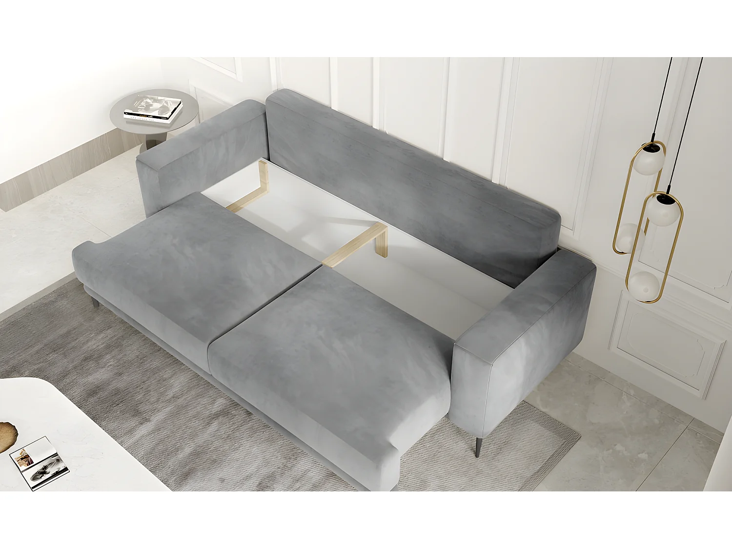 Canapé 3/4 places convertible et espace de rangement - beige - en tissu de qualité, DANY