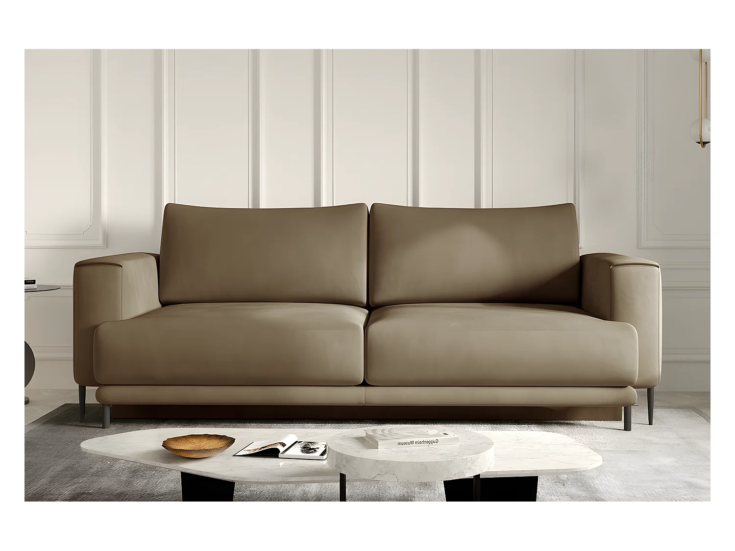 Canapé 3/4 places convertible et espace de rangement - beige - en tissu de qualité, DANY