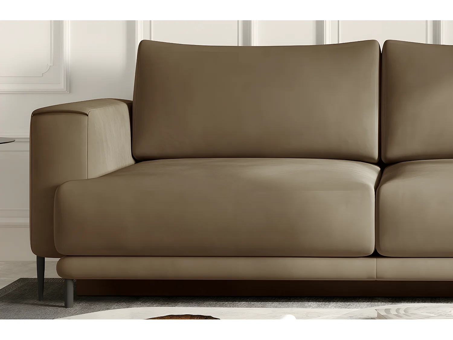 Canapé 3/4 places convertible et espace de rangement - beige - en tissu de qualité, DANY