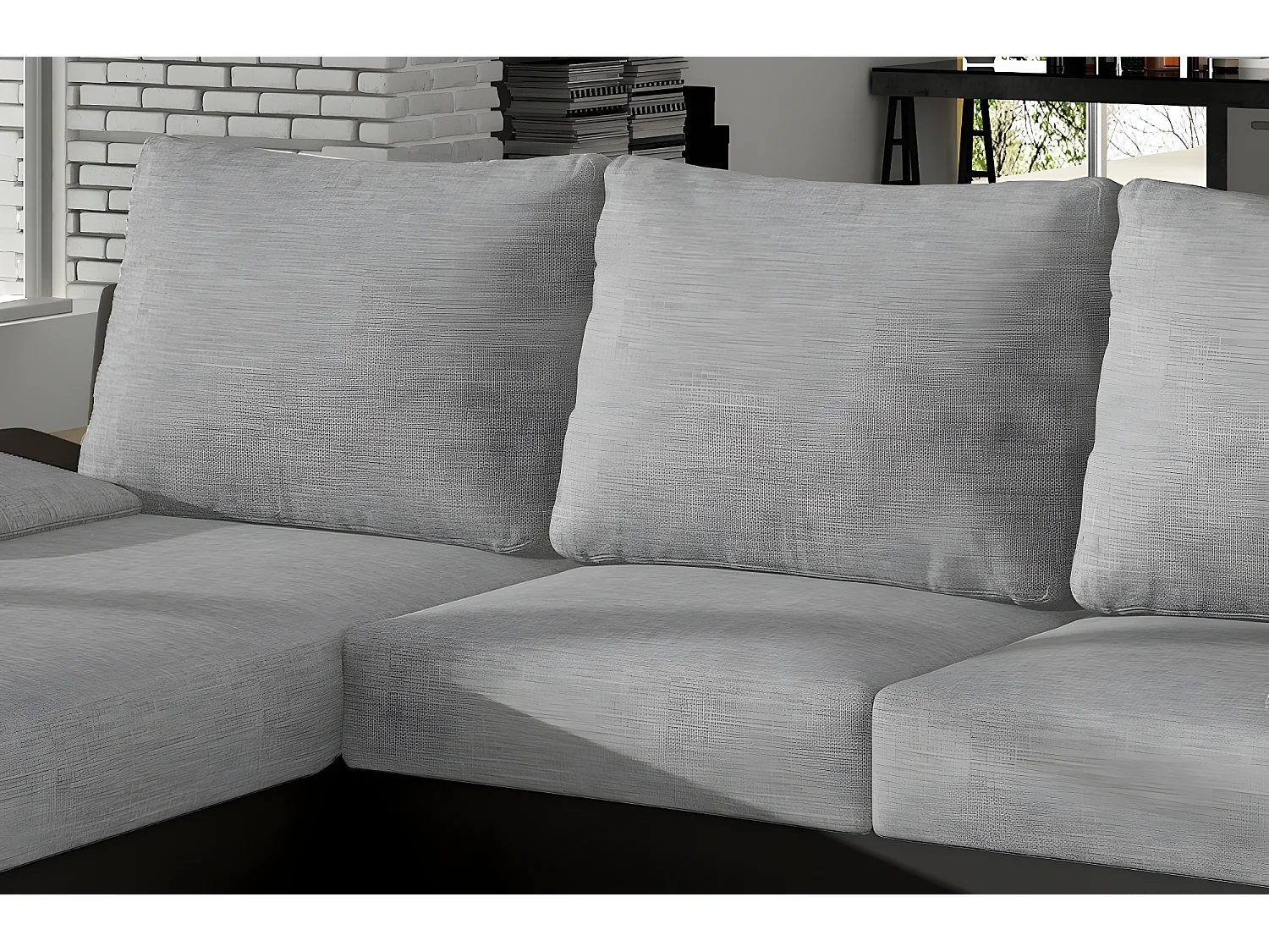 Canapé d'angle convertible - en tissu gris et simili noir, angle gauche (vu de face) - LUCAS