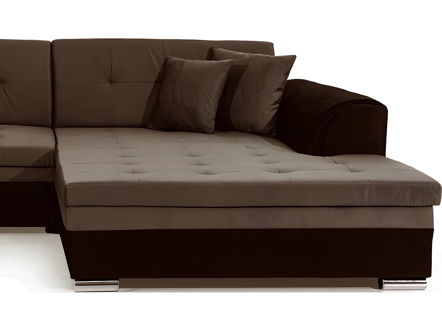 Canapé d'angle convertible en tissu velours Luxe, marron et chocolat, 5 places, angle droit (vu de face), SOHO VELOURS