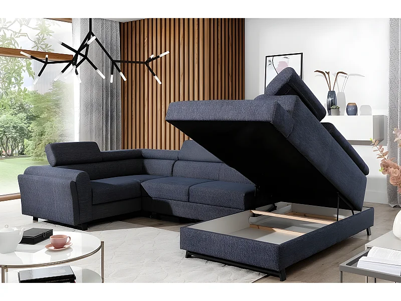 Canapé panoramique convertible, ESTEVE, en tissu prestige luxe gris,  7 places, partie sans accoudoir à droite (vu de face)