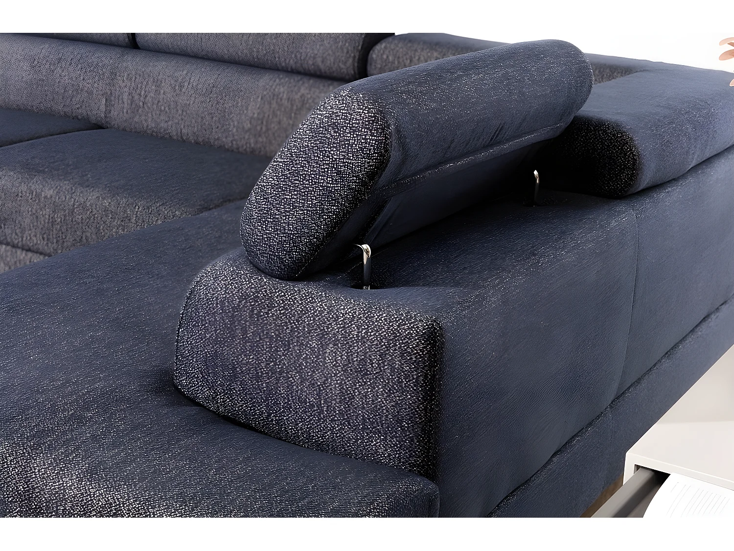 Canapé panoramique convertible, ESTEVE, en tissu prestige luxe gris,  7 places, partie sans accoudoir à droite (vu de face)