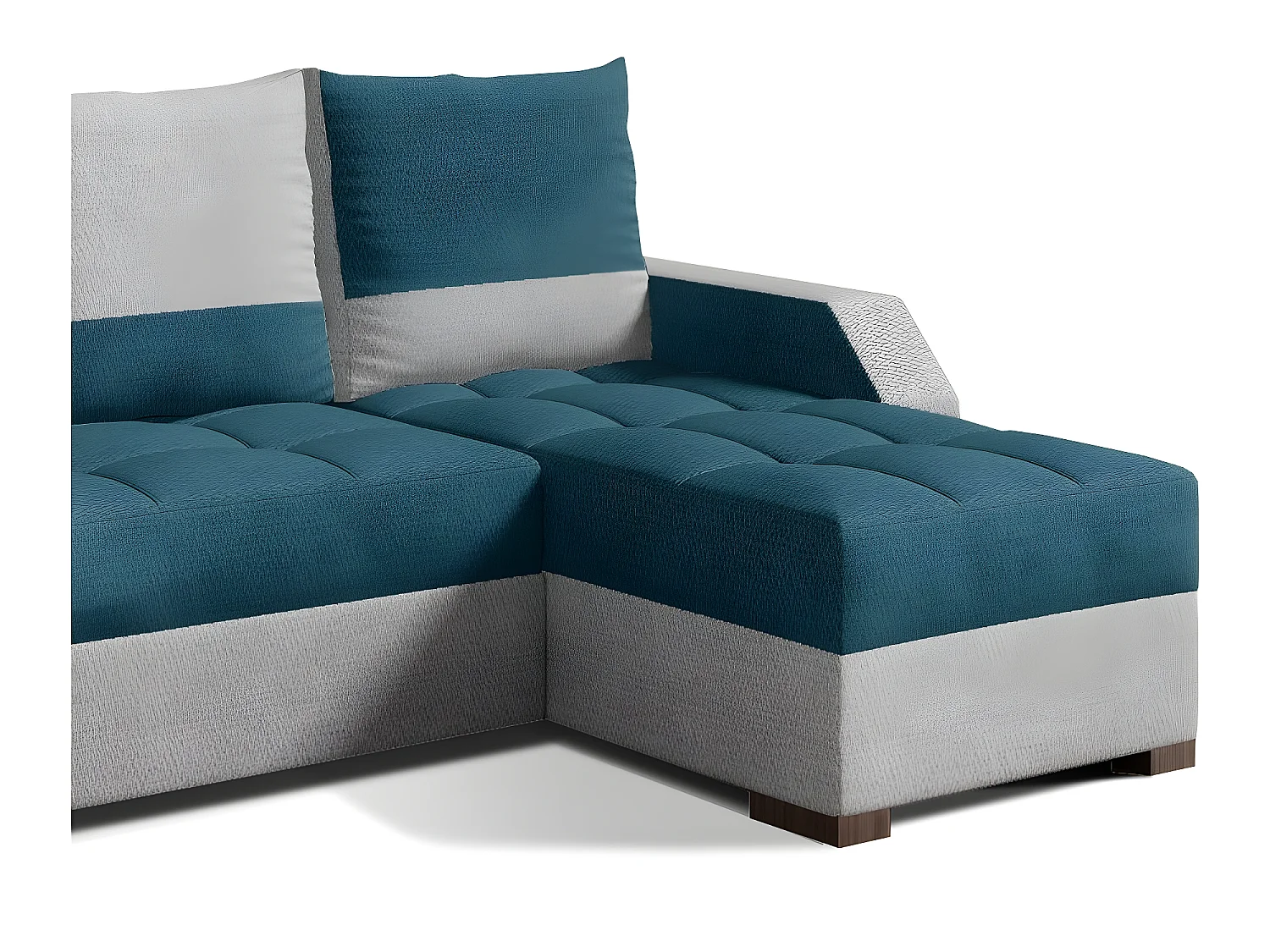 Canapé d'angle convertible - ARTE - en tissu de qualité - turquoise et gris, 3/4 places, angle droit (vu de face)