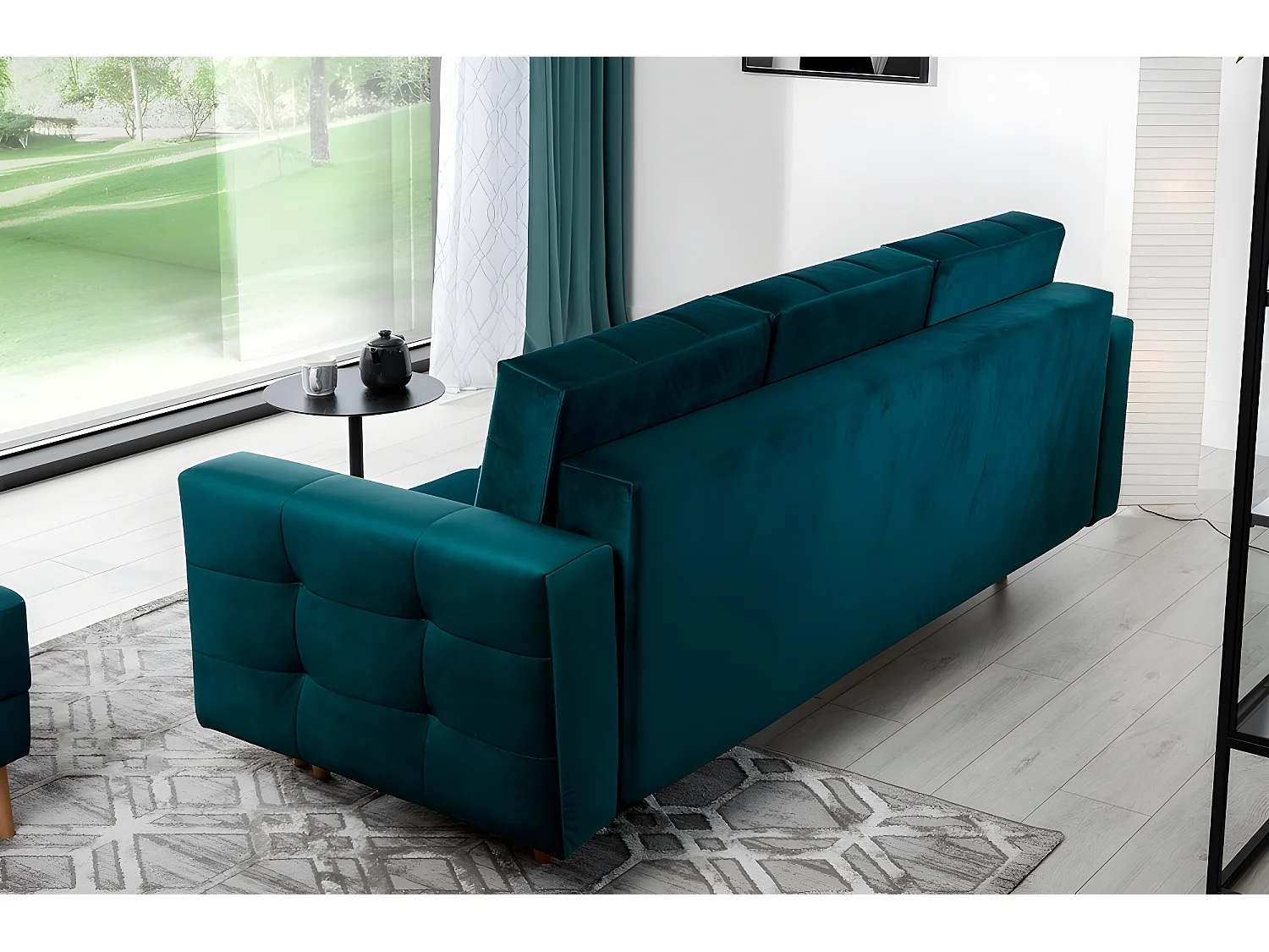 Canapé 3 places convertible - en tissu de qualité vert, ASVENA VELOURS