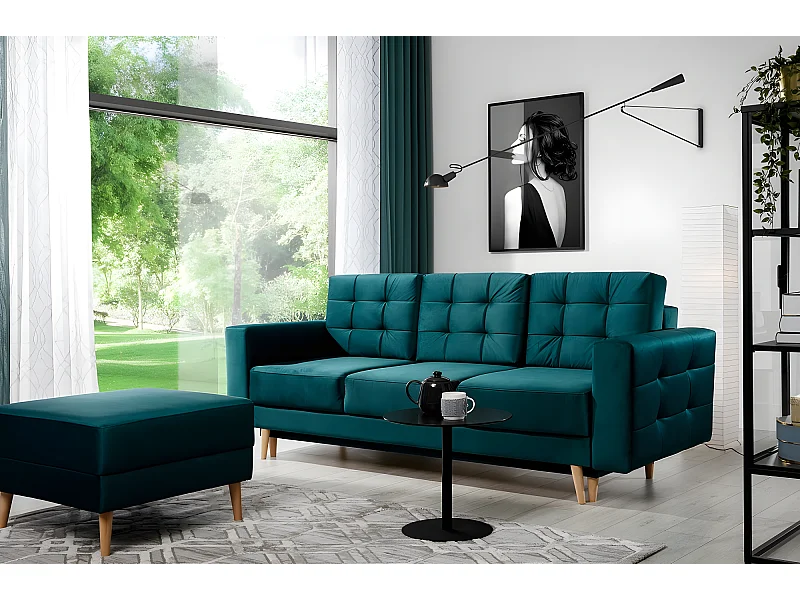 Canapé 3 places convertible - en tissu de qualité vert, ASVENA VELOURS