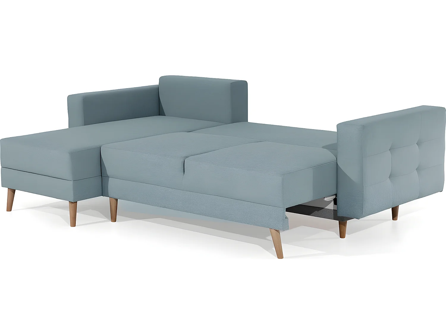 Canapé d'angle convertible ASSIA - en tissu de qualité 5 places, bleu, angle gauche (vu de face)