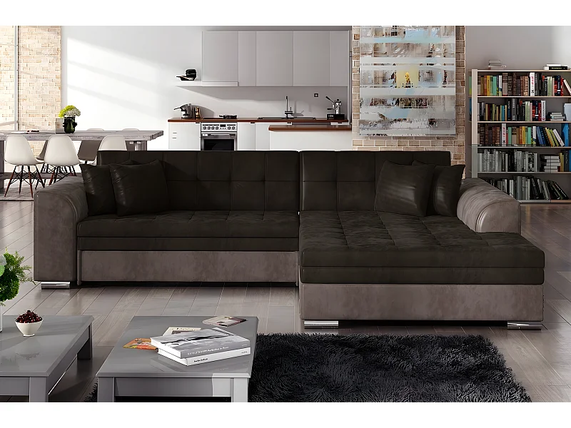 Hoekbank van fluweel omvormbaar tot bed, 5 plaatsen, chocolade en bruin, SOHO VELOURS