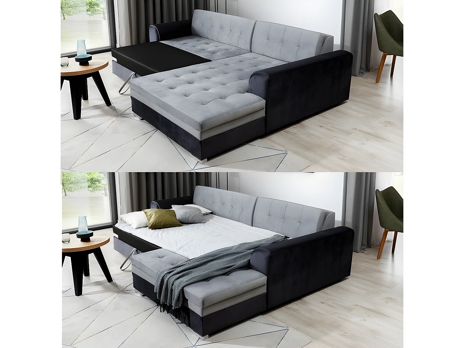 Canapé d'angle convertible en tissu velours Luxe, chocolat et marron, 5 places, angle droit (vu de face), SOHO VELOURS