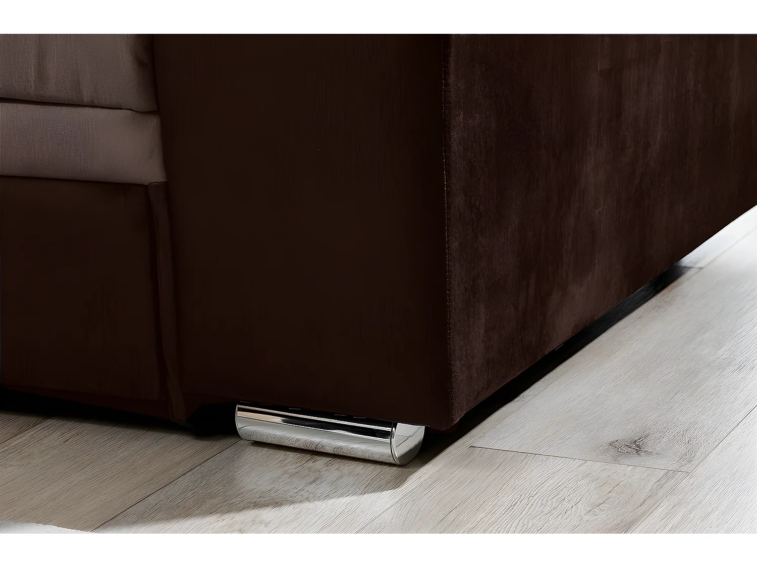 Canapé d'angle convertible en tissu velours Luxe, chocolat et marron, 5 places, angle droit (vu de face), SOHO VELOURS