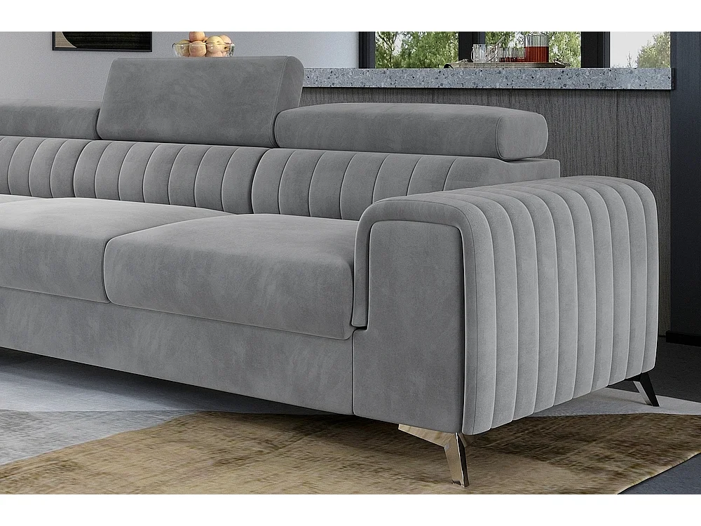 Canapé d'angle convertible en tissu Luxe gris avec rangement - LARRY VELOURS