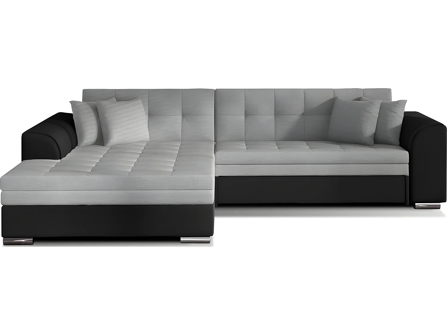 Canapé d'angle convertible en tissu gris foncé et simili noir de qualité, 5 places, angle gauche (vu de face) - SOHO