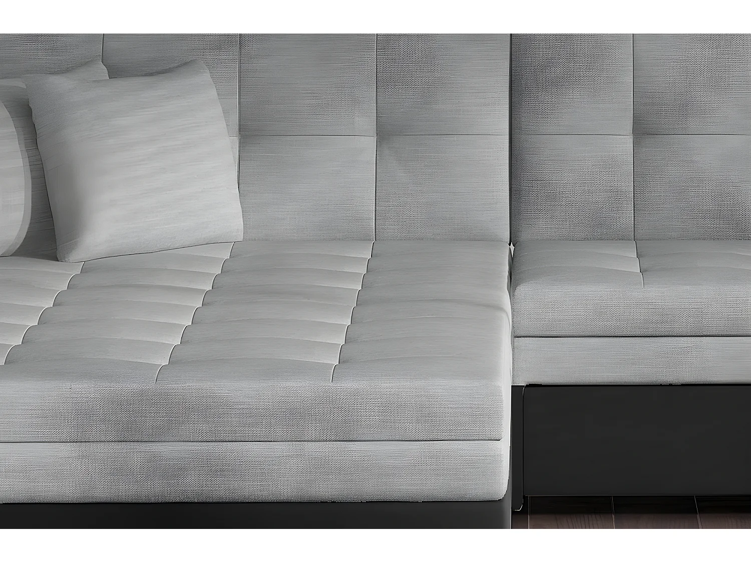 Canapé d'angle convertible en tissu gris foncé et simili noir de qualité, 5 places, angle gauche (vu de face) - SOHO