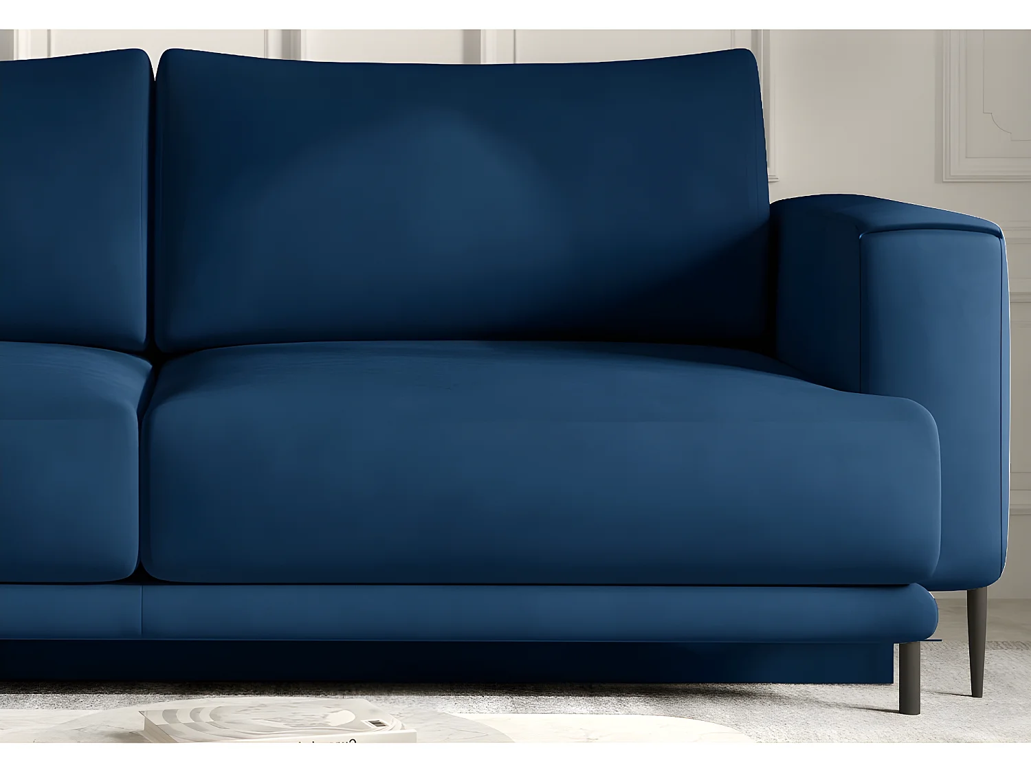 Canapé 3/4 places convertible et espace de rangement - bleu - en tissu de qualité, DANY