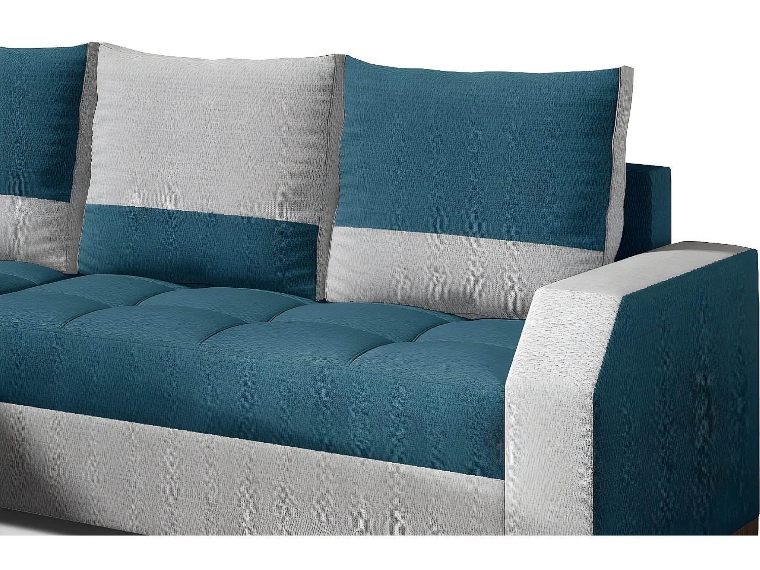 Canapé d'angle convertible - ARTE - en tissu de qualité - turquoise et gris, 3/4 places, angle gauche (vu de face)