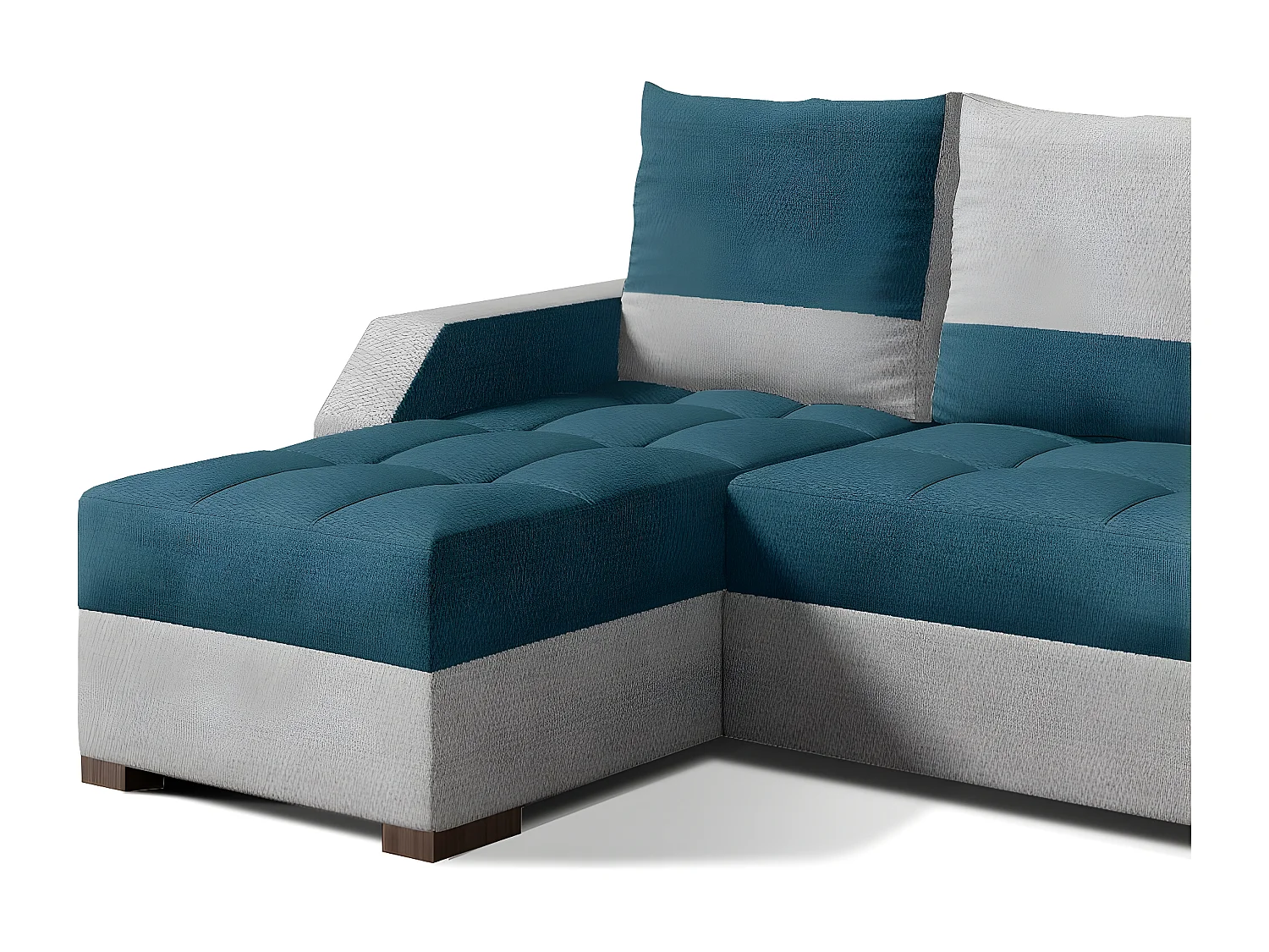 Canapé d'angle convertible - ARTE - en tissu de qualité - turquoise et gris, 3/4 places, angle gauche (vu de face)