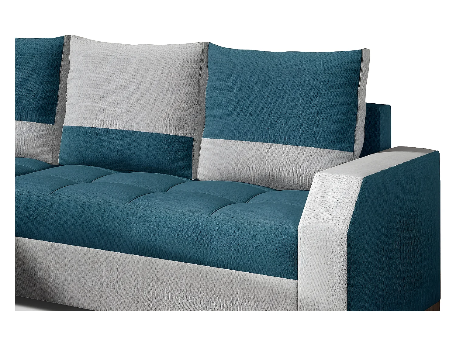 Canapé d'angle convertible - ARTE - en tissu de qualité - turquoise et gris, 3/4 places, angle gauche (vu de face)