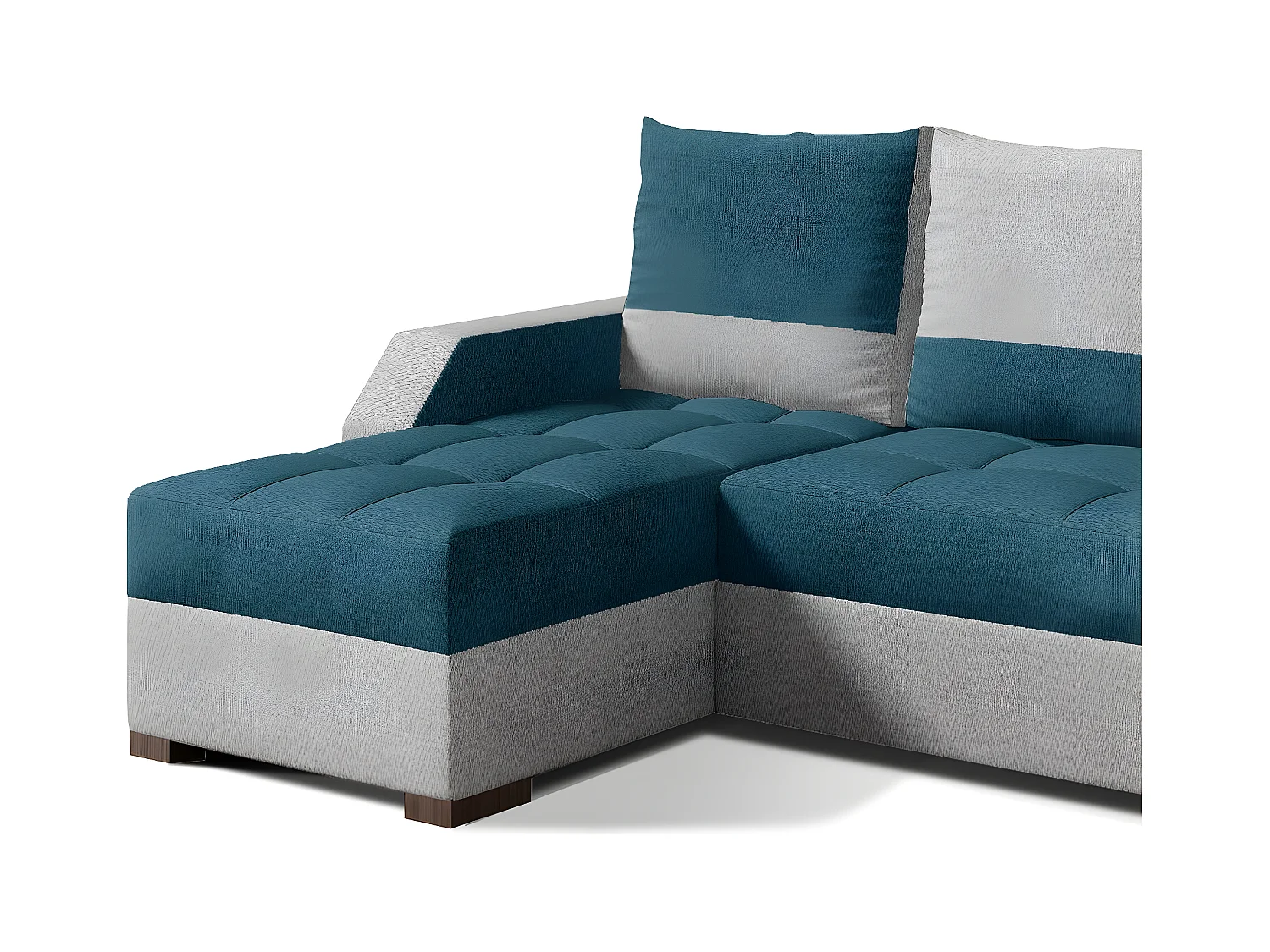 Canapé d'angle convertible - ARTE - en tissu de qualité - turquoise et gris, 3/4 places, angle gauche (vu de face)