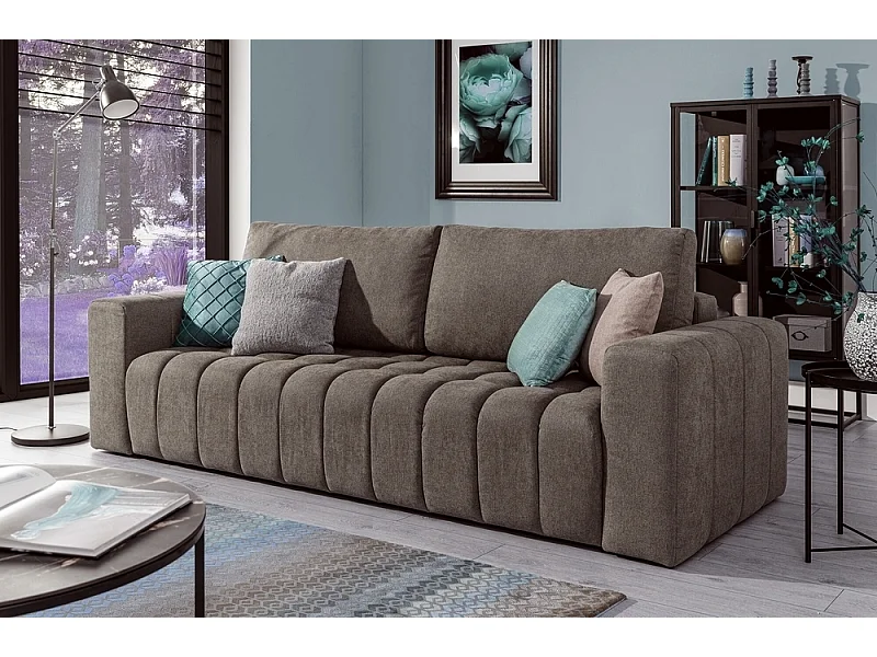 Canapé 3 places convertible et espace de rangement - Marron - en tissu de qualité luxe, LAZIO