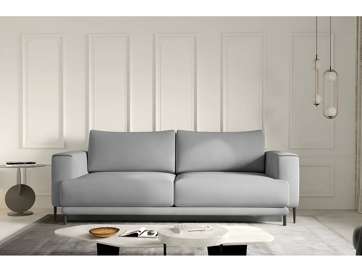 Canapé 3/4 places convertible et espace de rangement - gris - en tissu de qualité, DANY