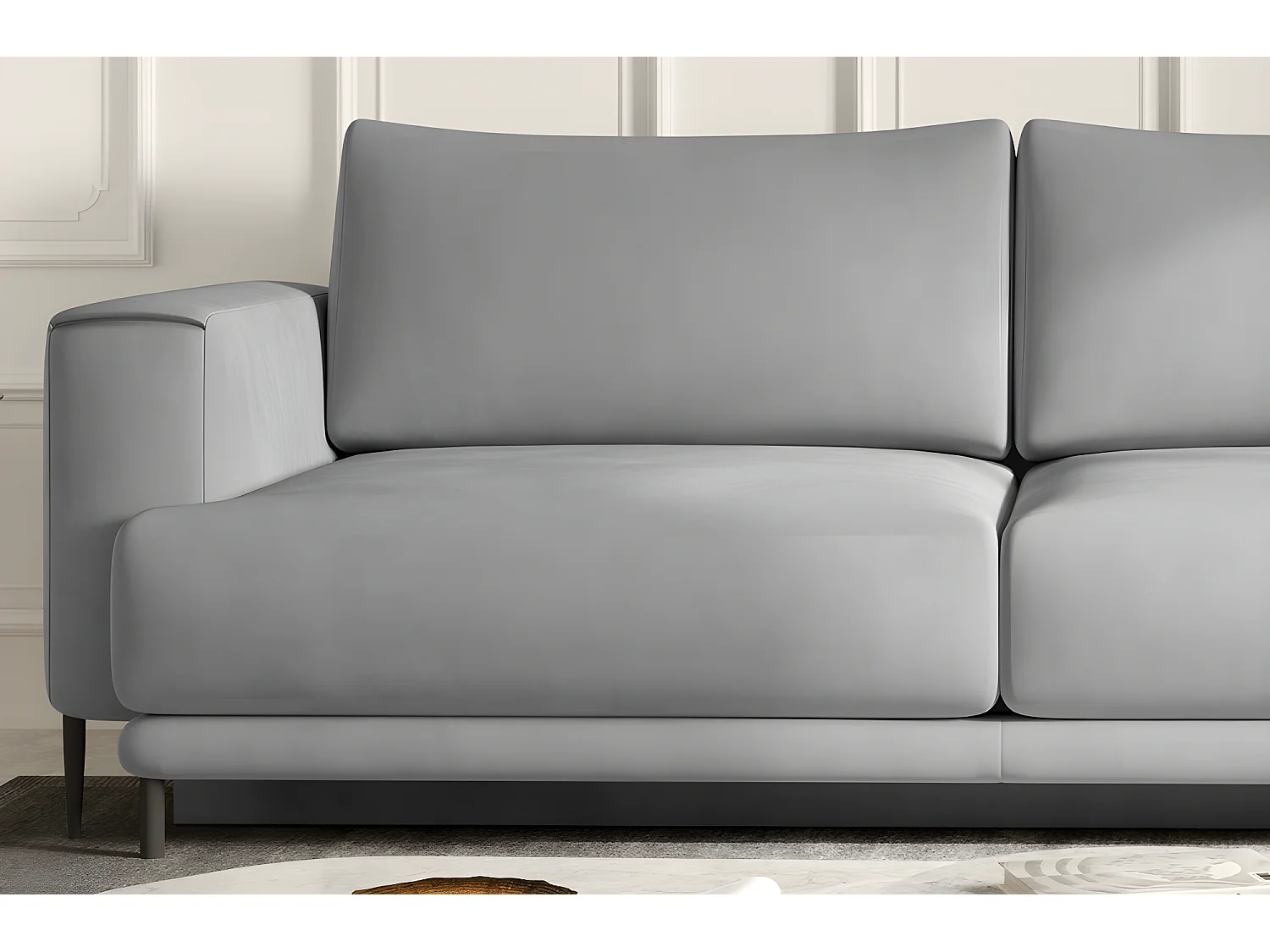 Canapé 3/4 places convertible et espace de rangement - gris - en tissu de qualité, DANY