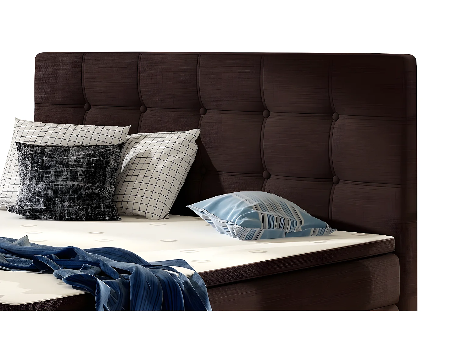 Ensemble boxspring complet tête de lit + sommiers + matelas + surmatelas INAYA de VENESETTI - tissu luxe chocolat - 140x200 cm