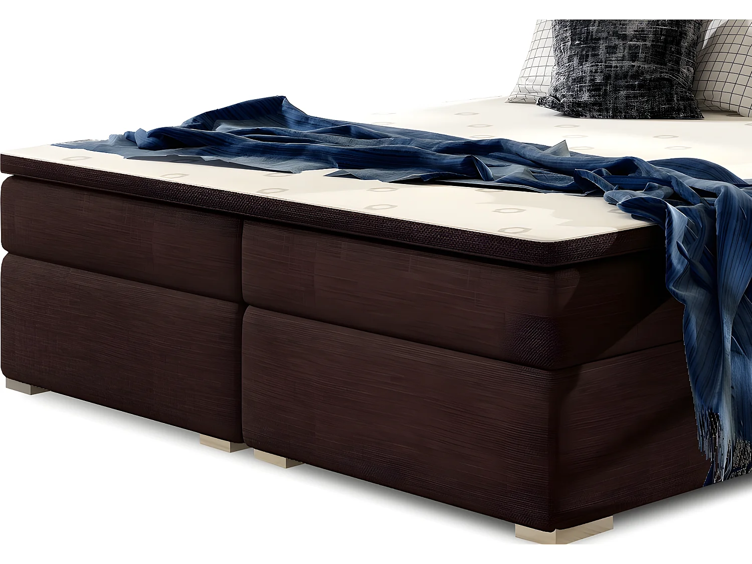 Ensemble boxspring complet tête de lit + sommiers + matelas + surmatelas INAYA de VENESETTI - tissu luxe chocolat - 140x200 cm