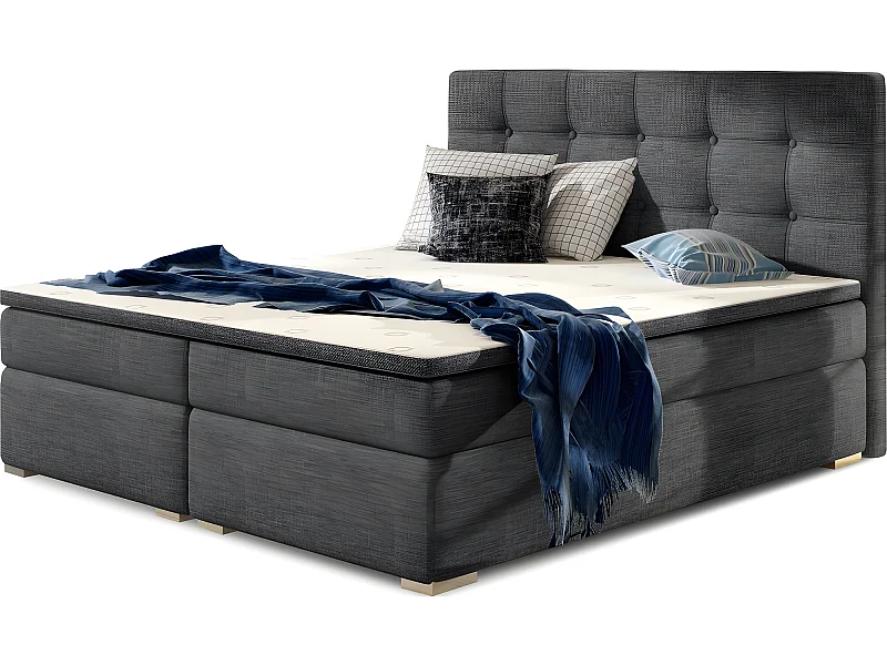 Ensemble boxspring complet tête de lit + sommiers + matelas + surmatelas INAYA de VENESETTI - tissu luxe gris foncé - 180x200 cm