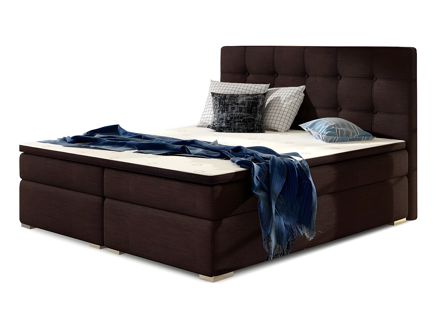 Ensemble boxspring complet tête de lit + sommiers + matelas + surmatelas INAYA de VENESETTI - tissu luxe chocolat - 180x200 cm